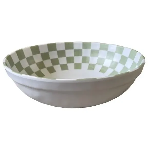 C&C CALIFORNIA HOME Checkered Sage Green White Melamine 8" Salad Bowl Set of 4